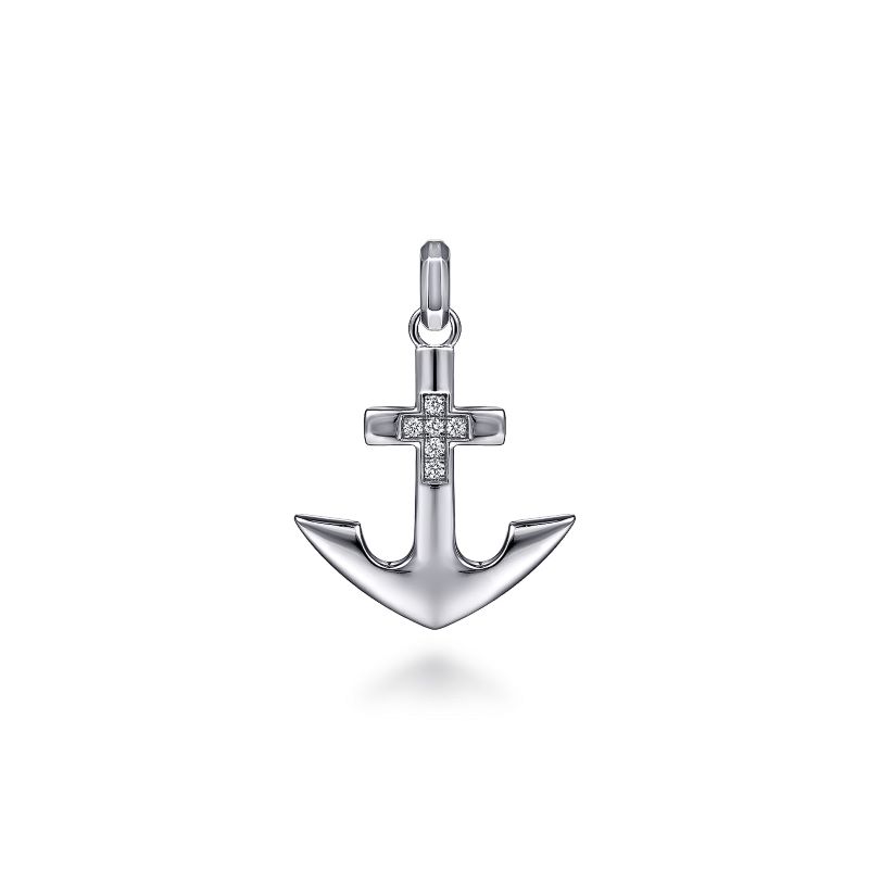 Sterling Silver Diamond Cross Anchor Pendant Sterling Silver Diamond Cross Anchor Pendant