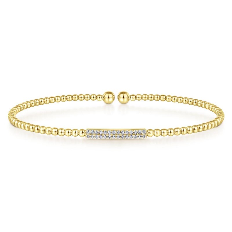 14K Yellow Gold Bujukan Bead Cuff Bracelet with Diamonds