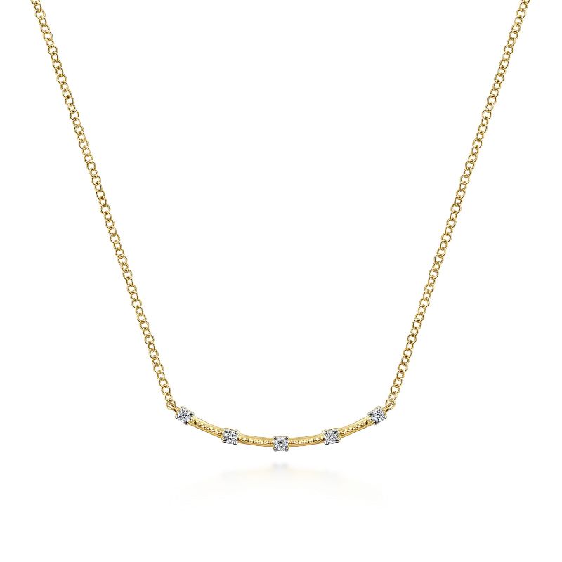14K Yellow Gold Diamond Stations Bar Necklace