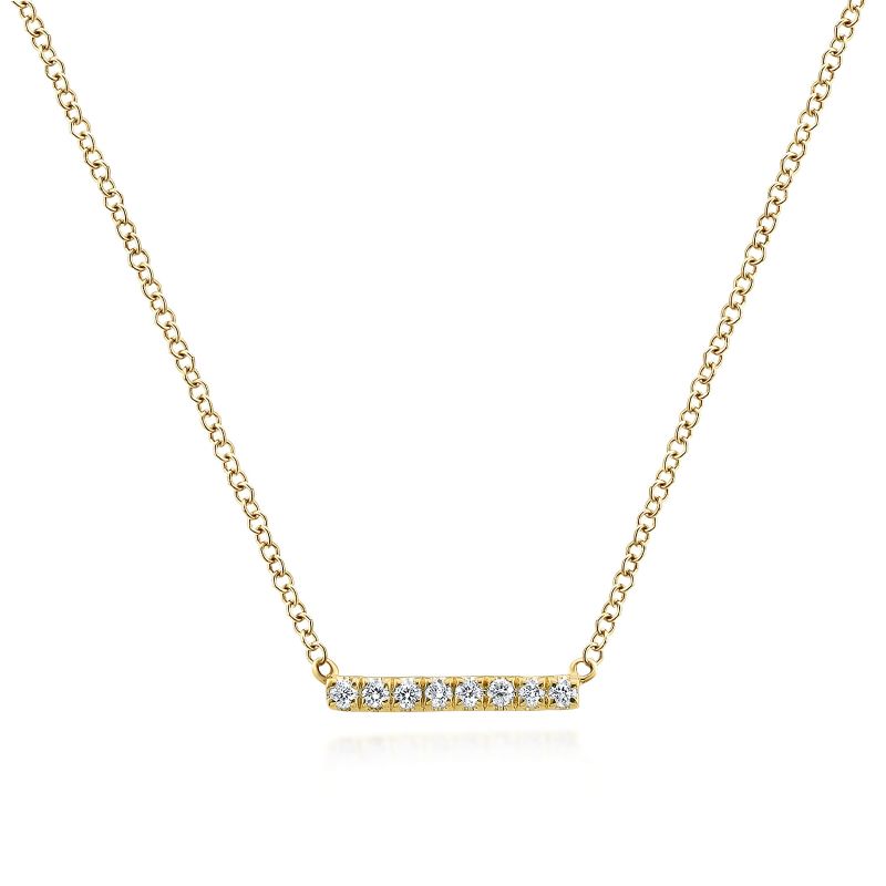 14K Yellow Gold Petite Pave Diamond Bar Necklace 14K Yellow Gold Petite Pave Diamond Bar Necklace