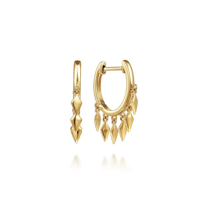 14k Yellow Gold Huggie Earrings with Spike Drops 14k Yellow Gold Huggie Earrings with Spike Drops