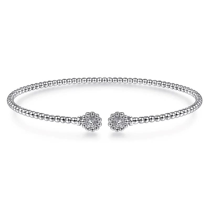 14K White Gold Flower Tipped Fashion Bangle 14K White Gold Flower Tipped Fashion Bangle