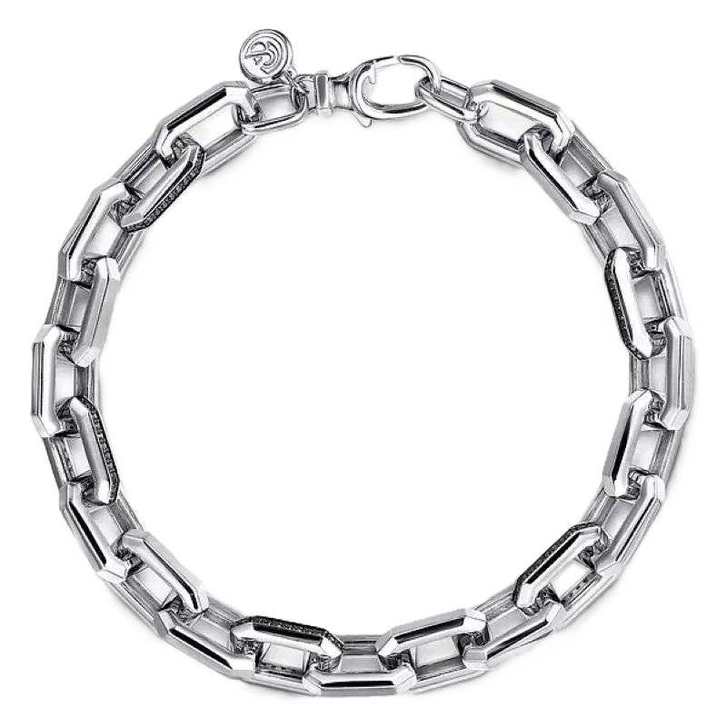 Men's Sterling Silver Faceted Chain Black Spinel Bracelet Men's Sterling Silver Faceted Chain Black Spinel Bracelet