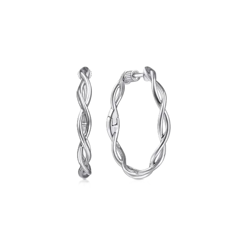 Sterling Silver 25mm Twisted Round Classic Hoop Earrings Sterling Silver 25mm Twisted Round Classic Hoop Earrings