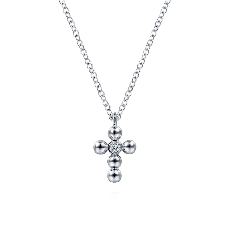 Sterling Silver Diamond and Bujukan Bead Cross Necklace