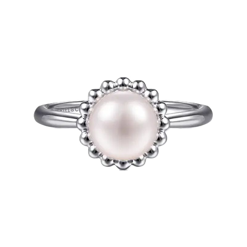Sterling Silver Pearl Ring with Bujukan Beaded Halo
