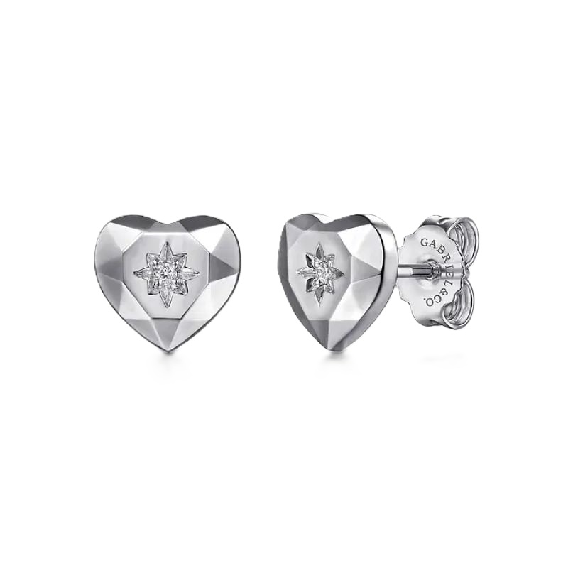 Sterling Silver Heart Diamond Cut Stud Earrings Sterling Silver Heart Diamond Cut Stud Earrings