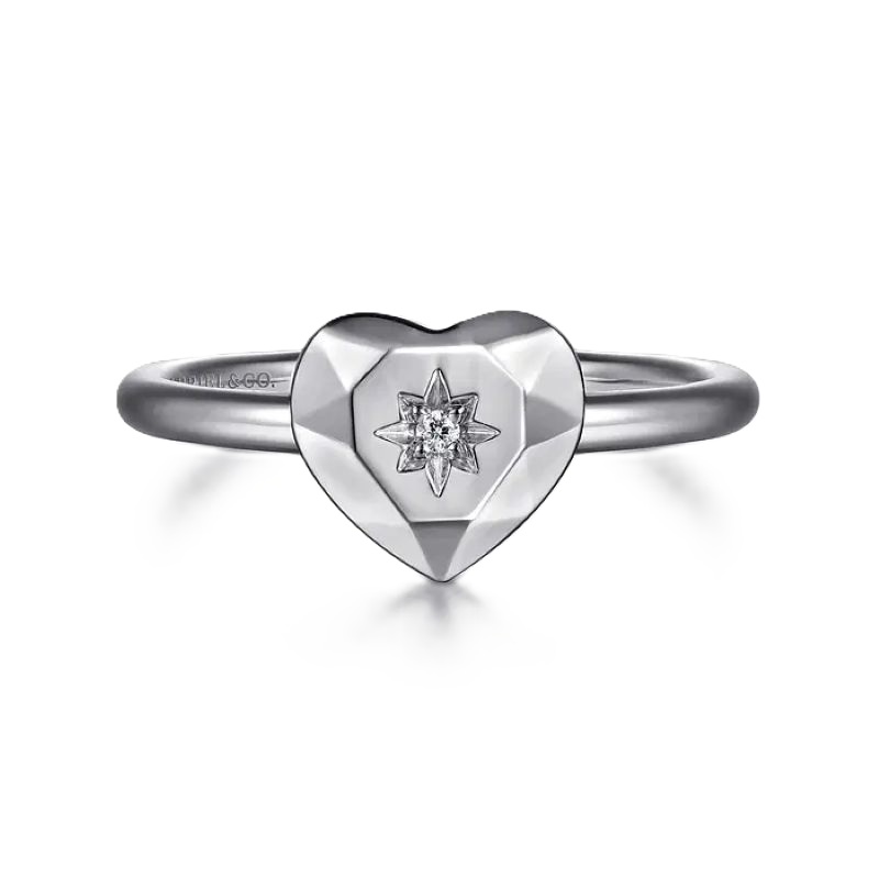 Sterling Silver Diamond Cut Heart Ring