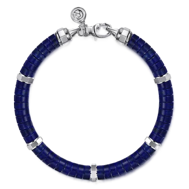 Sterling Silver Lapis Cylinder Beaded Bracelet Sterling Silver Lapis Cylinder Beaded Bracelet