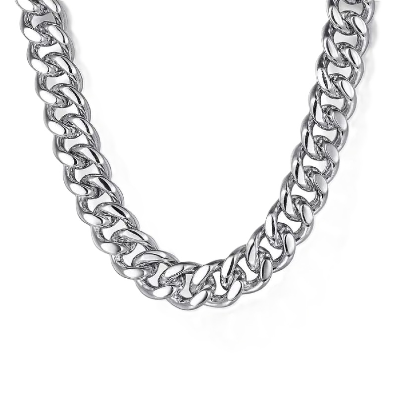 Sterling Silver Solid Men's Diamond Cut Cuban Link Chain Necklace