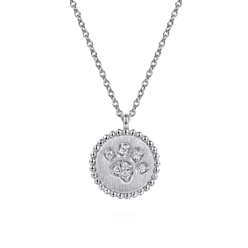 Sterling Silver Diamond Bujukan Paw Print Medallion Pendant Necklace Sterling Silver Diamond Bujukan Paw Print Medallion Pendant Necklace