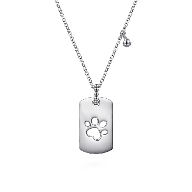 Sterling Silver Bujukan Dog Tag Paw Print Pendant Necklace Sterling Silver Bujukan Dog Tag Paw Print Pendant Necklace