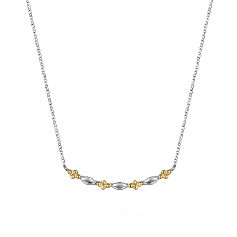 14K Yellow Gold & Sterling Silver Bujukan Two Tone Bar Necklace 14K Yellow Gold & Sterling Silver Bujukan Two Tone Bar Necklace