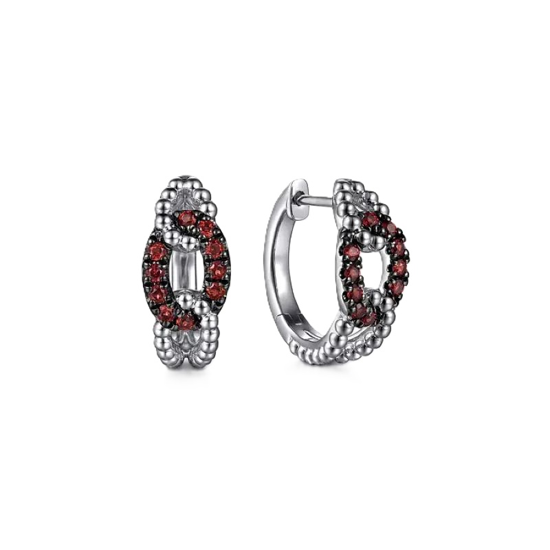 Sterling Silver Garnet Bujukan Link Huggie Earrings Sterling Silver Garnet Bujukan Link Huggie Earrings