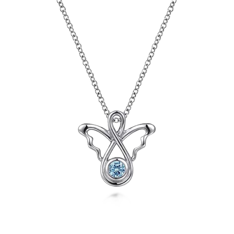 Sterling Silver Blue Topaz Angel Pendant Necklace