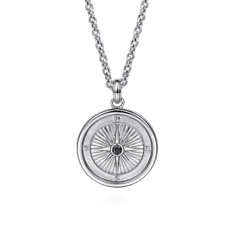 Sterling Silver Black Spinel Compass Pendant Necklace Sterling Silver Black Spinel Compass Pendant Necklace