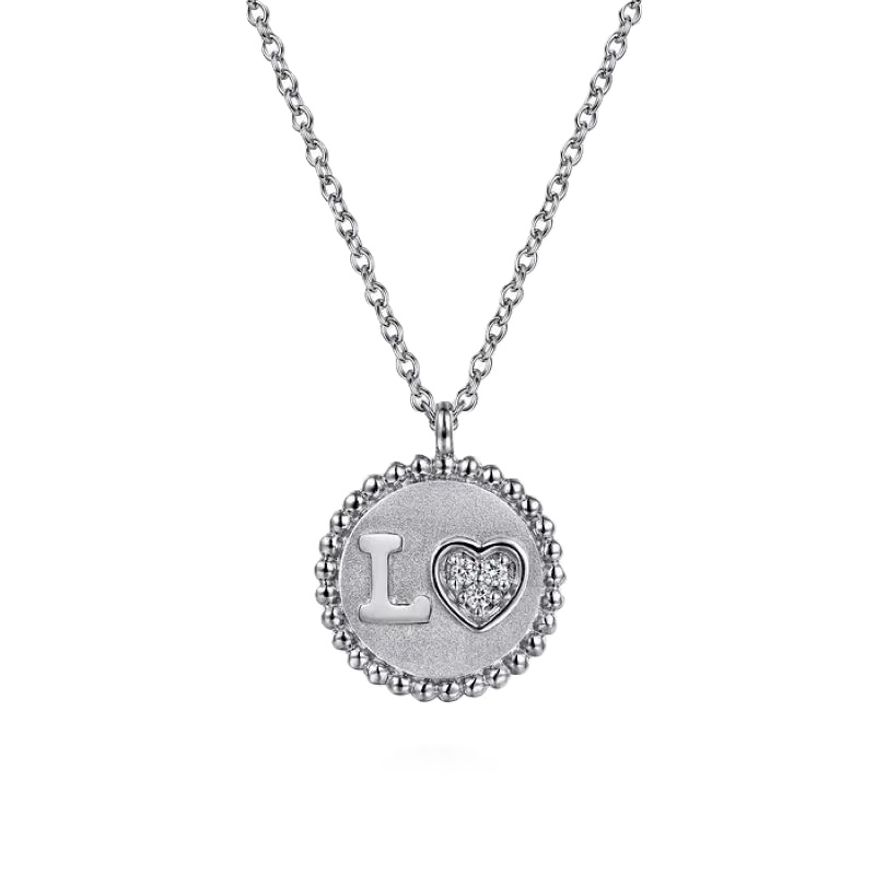 Sterling Silver Diamond Bujukan LOVE Medallion Pendant Necklace Sterling Silver Diamond Bujukan LOVE Medallion Pendant Necklace