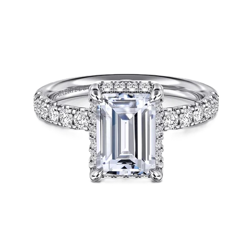 Hidden Halo and Side Stone Diamond Semi Mount Emerald Engagement Ring Hidden Halo and Side Stone Diamond Semi Mount Emerald Engagement Ring
