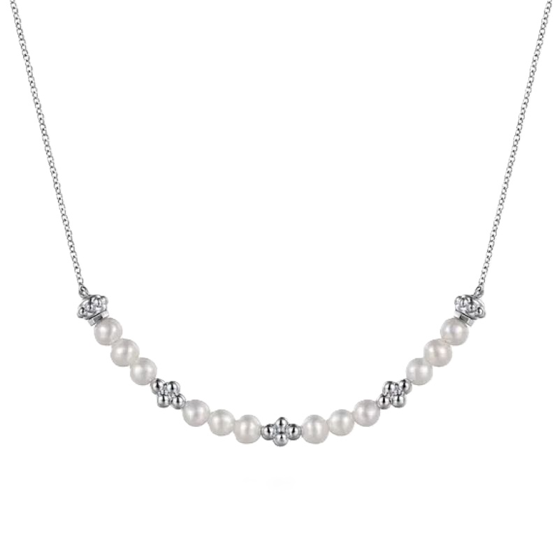 Sterling Silver Bujukan Pearl Station Necklace Sterling Silver Bujukan Pearl Station Necklace