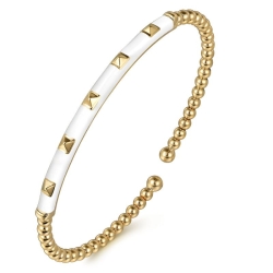14K Yellow Gold Bujukan Beads and Pyramid Split Bangle with White Enamel thumbnail 2