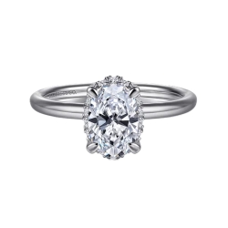 14k White Gold Diamond Hidden Halo Oval Solitaire Semi Mount thumbnail 1