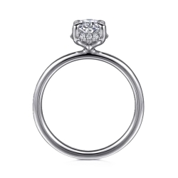 14k White Gold Diamond Hidden Halo Oval Solitaire Semi Mount thumbnail 2