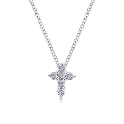 14K White Gold Diamond Cross Necklace thumbnail 1
