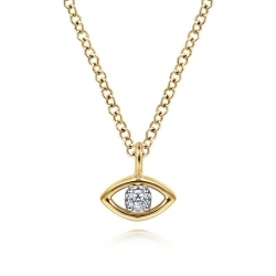 14K Yellow-White Gold Diamond Evil Eye Pendant Necklace thumbnail 1