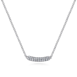14K White Gold Curved Pave Diamond Bar Necklace thumbnail 1