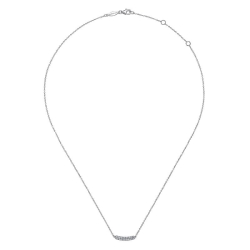 14K White Gold Curved Pave Diamond Bar Necklace thumbnail 2