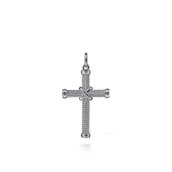 Sterling Silver Twisted Rope Cross Pendant with X Center thumbnail 1