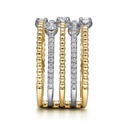 14K White-Yellow Gold Five Row Bujukan Ball and Diamond Station Ring thumbnail 3
