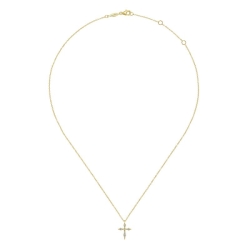 14K Yellow Gold Sculpted Diamond Cross Pendant Necklace thumbnail 2