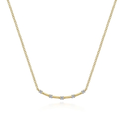 14K Yellow Gold Diamond Stations Bar Necklace thumbnail 1