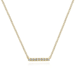14K Yellow Gold Petite Pave Diamond Bar Necklace thumbnail 1