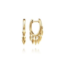 14k Yellow Gold Huggie Earrings with Spike Drops thumbnail 1