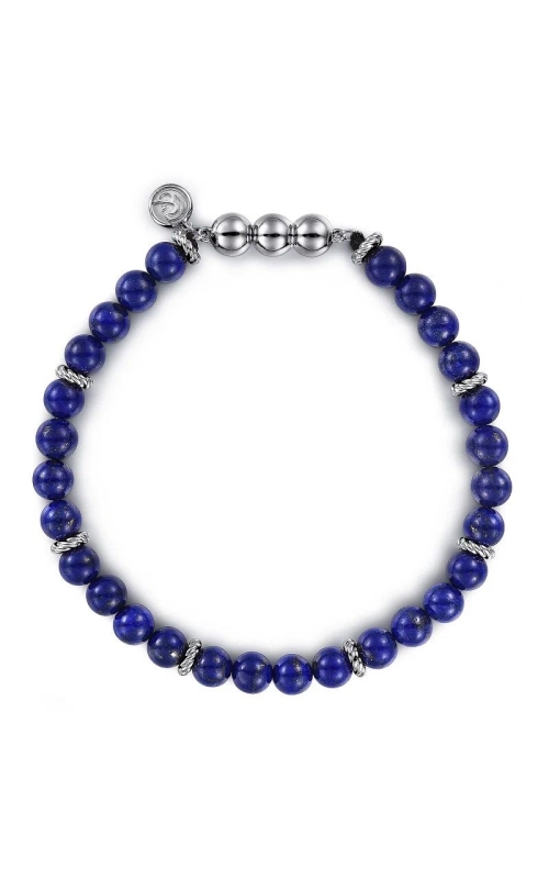 Men's Sterling Silver and 6mm Lapis Beaded Bracelet
