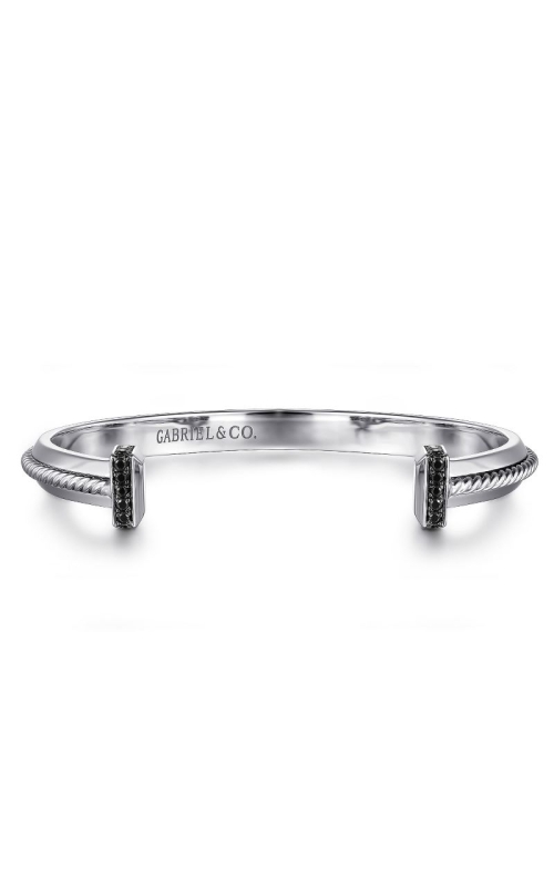 Men's Sterling Silver Open Cuff Bracelet with Black Spinel