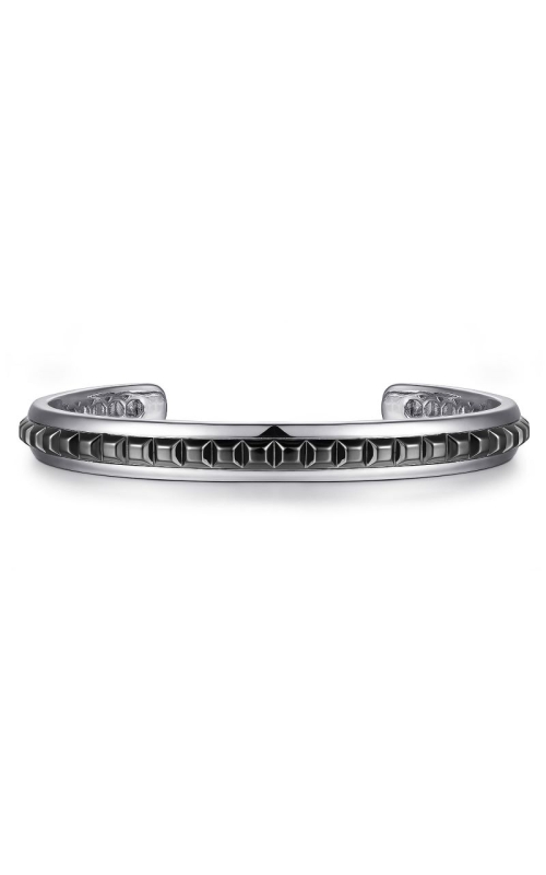 Men's Sterling Silver Open Cuff Bracelet with Black Grommet Inlay
