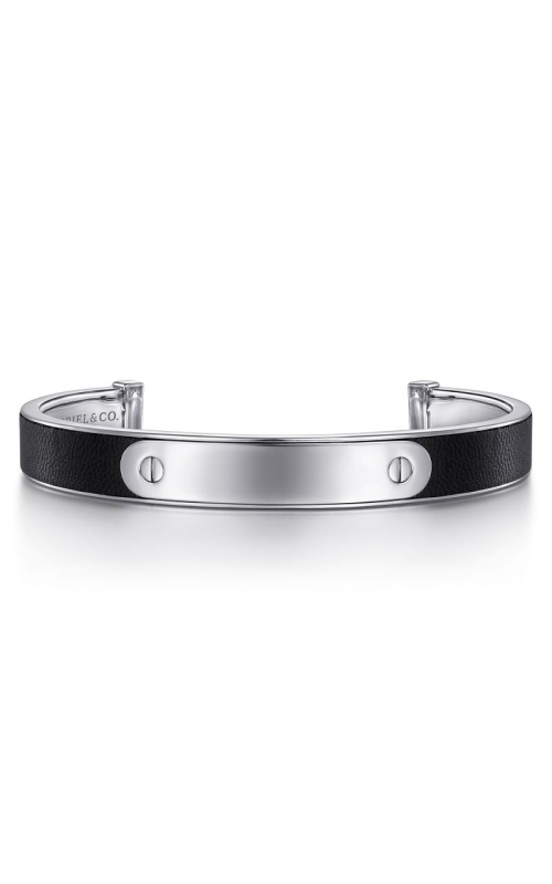 Men's Sterling Silver and Leather ID Cuff Bracelet