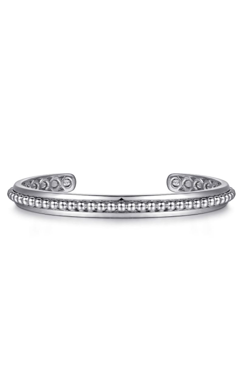 Men's Sterling Silver Open Cuff Bracelet with Beaded Inlay