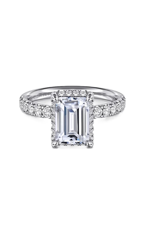 Hidden Halo and Side Stone Diamond Semi Mount Emerald Engagement Ring
