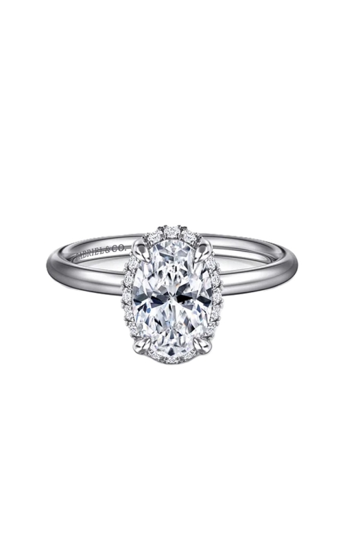 14k White Gold Diamond Hidden Halo Oval Solitaire Semi Mount
