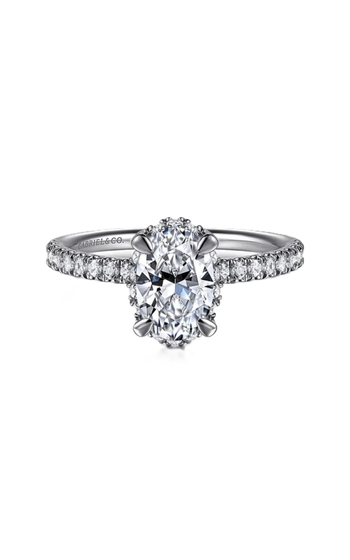 14k White Gold Hidden Halo and SideStone Oval Semi Mount