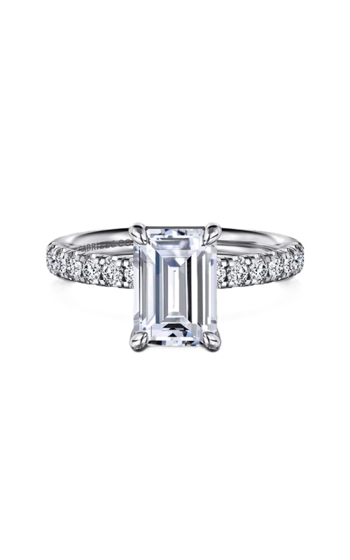 14k White Gold Diamond Emerald Semi-Mount