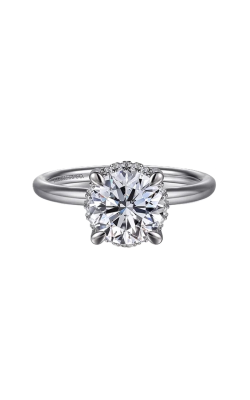 14k White Gold Diamond Hidden Halo Round Solitaire Semi Mount