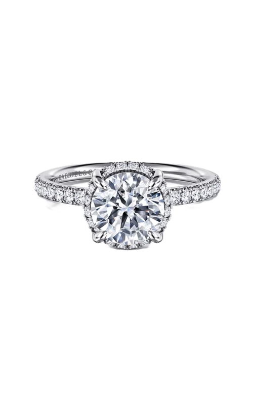 14k White Gold Hidden Halo and SideStone Round Semi Mount