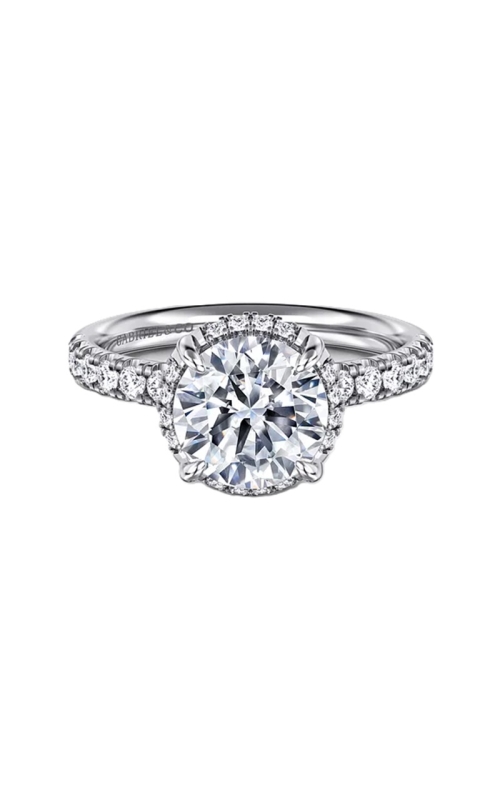 Hidden Halo and Side Stone Round Semi-Mount Engagement Ring
