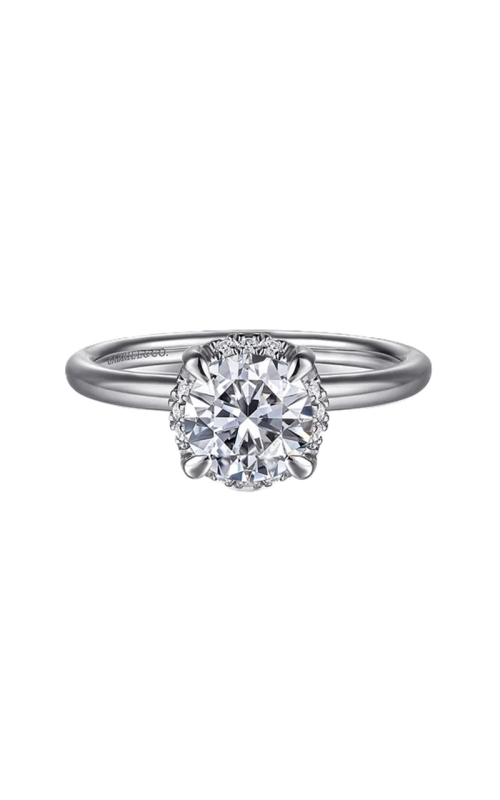 14k White Gold Diamond Hidden Halo Round Solitaire Semi Mount