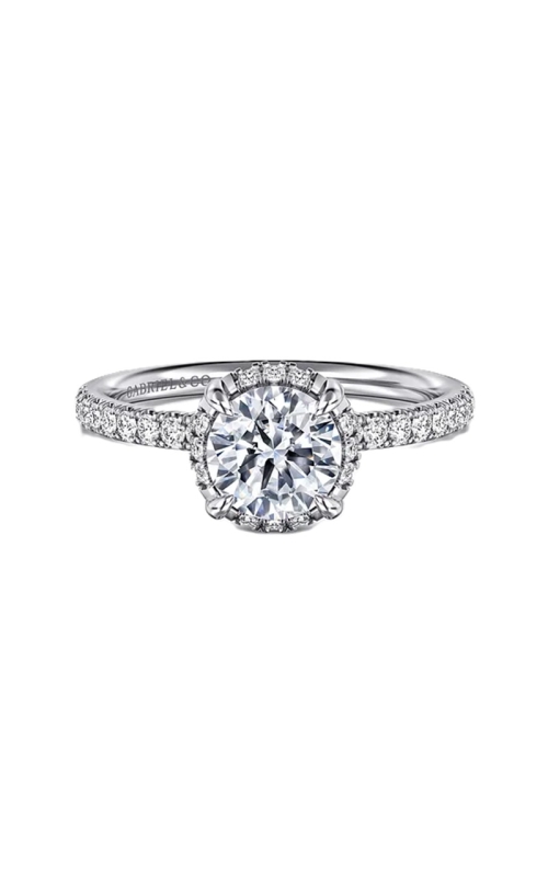 14k White Gold Hidden Halo and SideStone Round Semi Mount